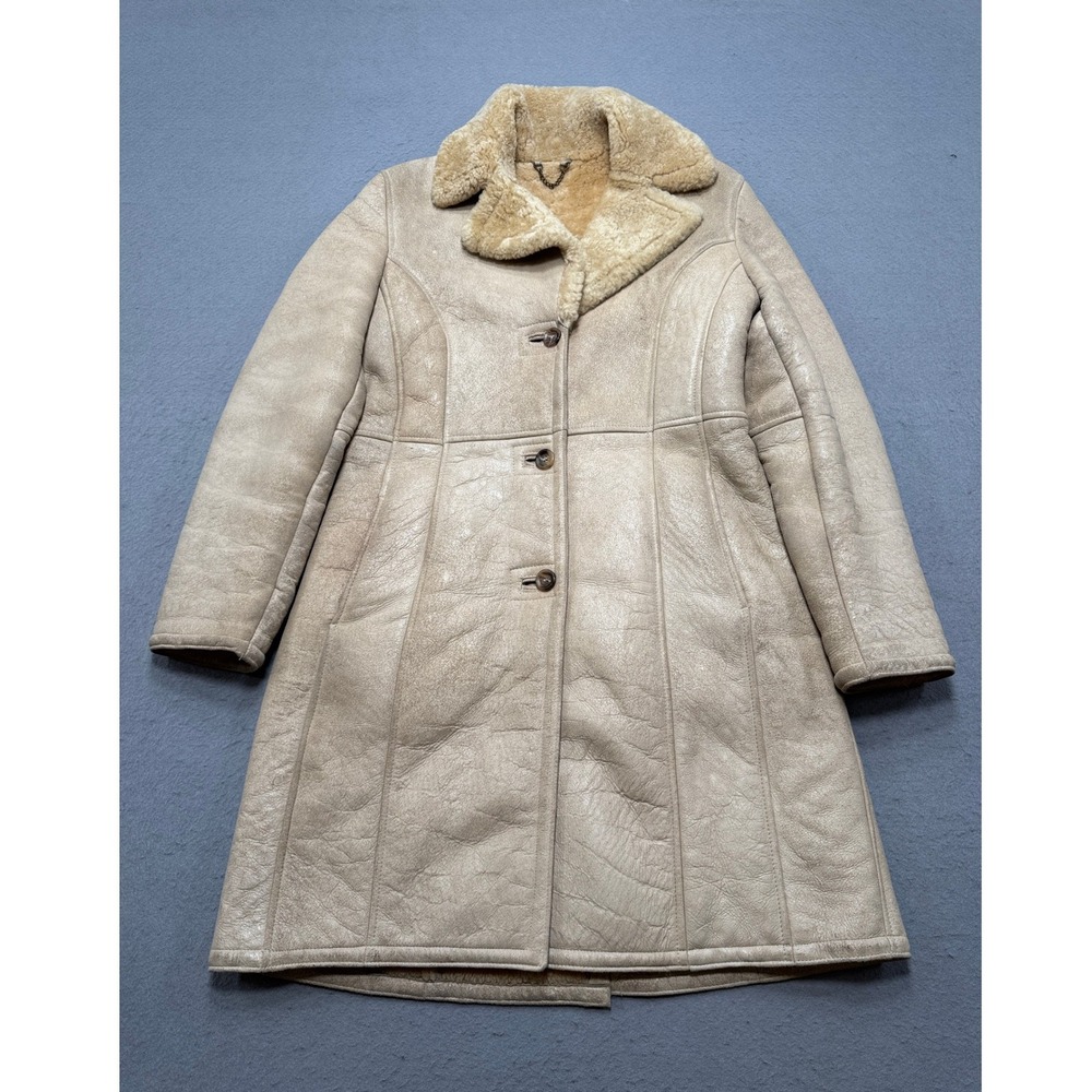 Costa Blanca Shearling Coat Womens Large Beige Sheepskin Leather Outdoor Vintage